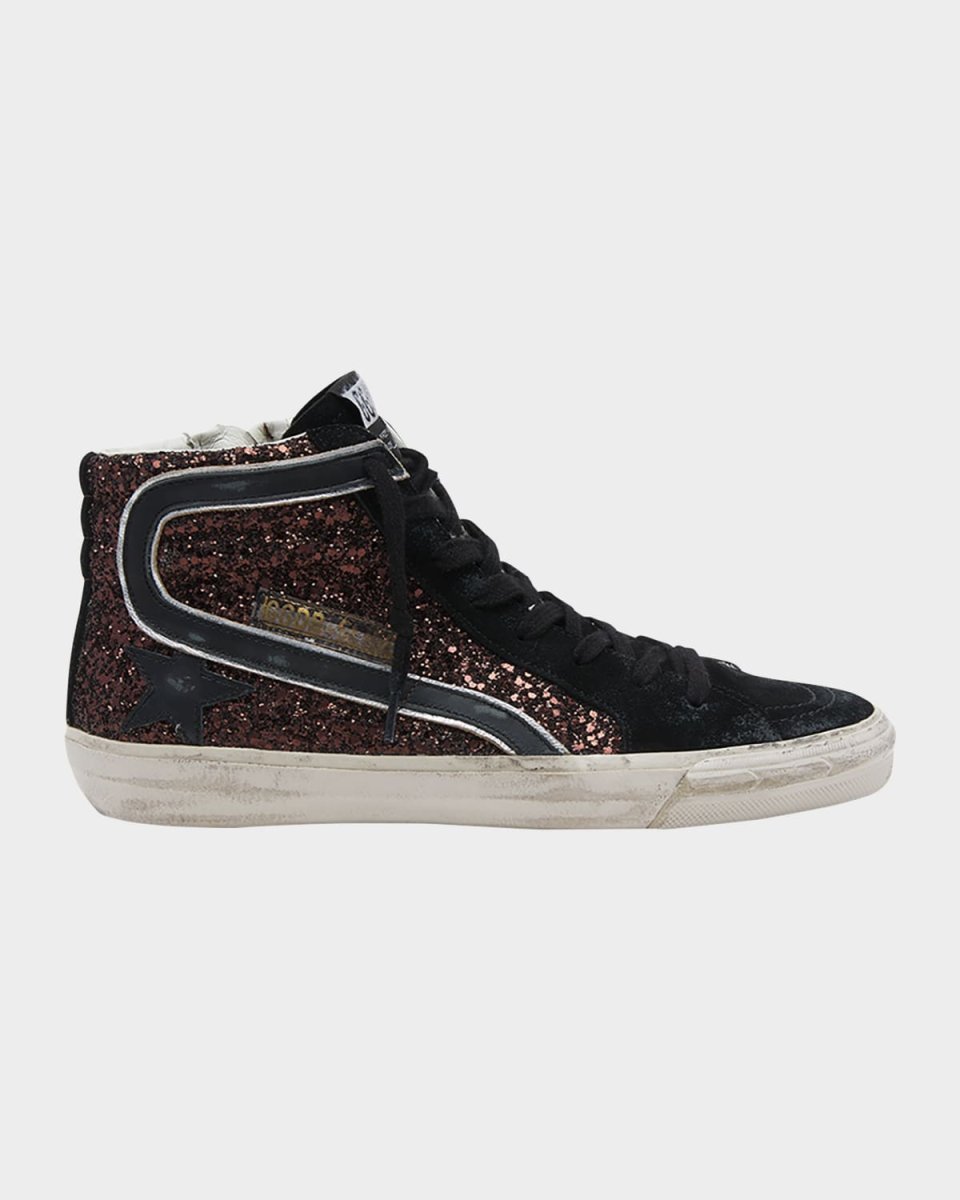 Slide Mid-Top Glitter Leather Sneakers